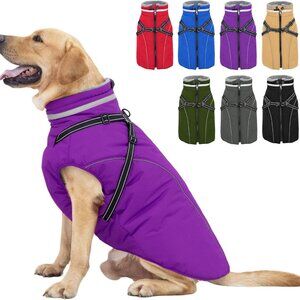 Dog Coat with Harness Built in, Waterproof Windproof Reflective Warm Puffer